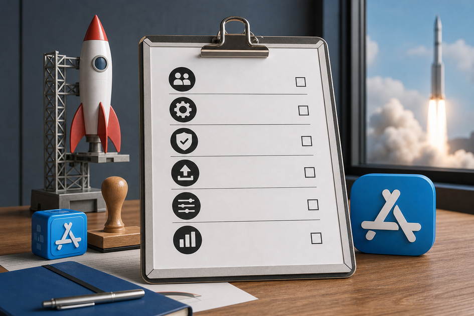 Checklist with pre-flight items (roles, build number, signatures) and release-day items (monitoring, rollback plan). Checklist with pre-flight items (roles, build number, signatures) and release-day items (monitoring, rollback plan).